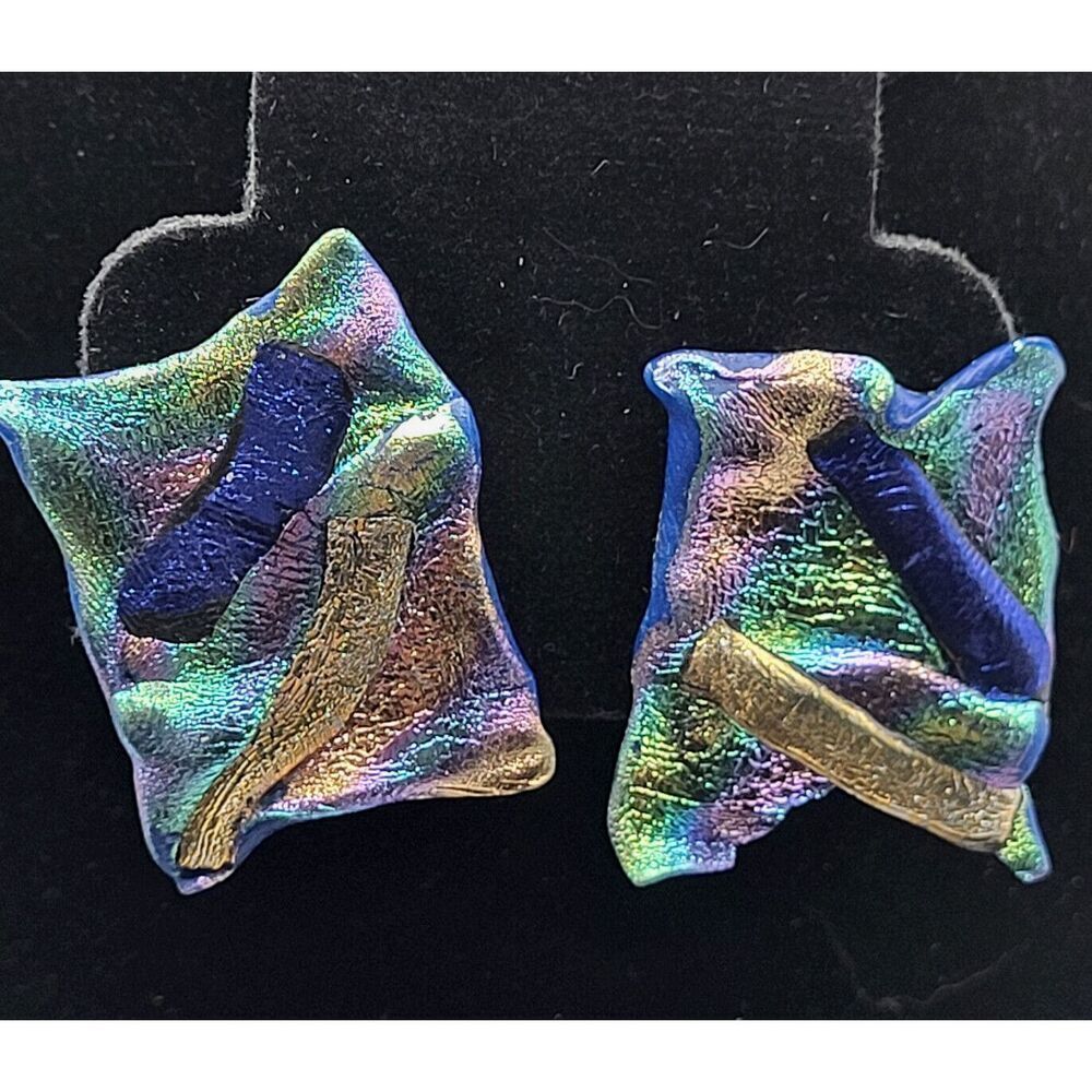 Vintage 80s Metallic Abstract Stud Earrings 1in